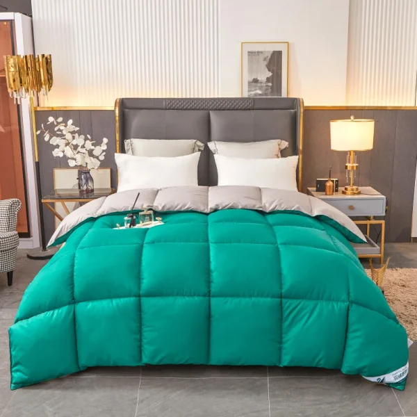 Fluffy Quilted Comforter Green&Grey Goose Down Like Duvet Lightweight Warm Winter/Autumn/Spring Full Thick Blanket Quilt Code - Image 2