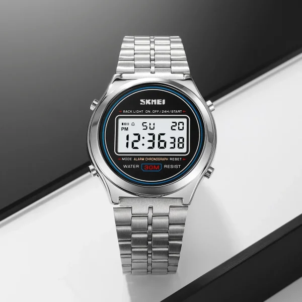 SKMEI 2146 Stainless Steel Men Waterproof Date Alarm Wriswatch reloj hombre Back Light Display Stopwatch Digital Watch - Image 2