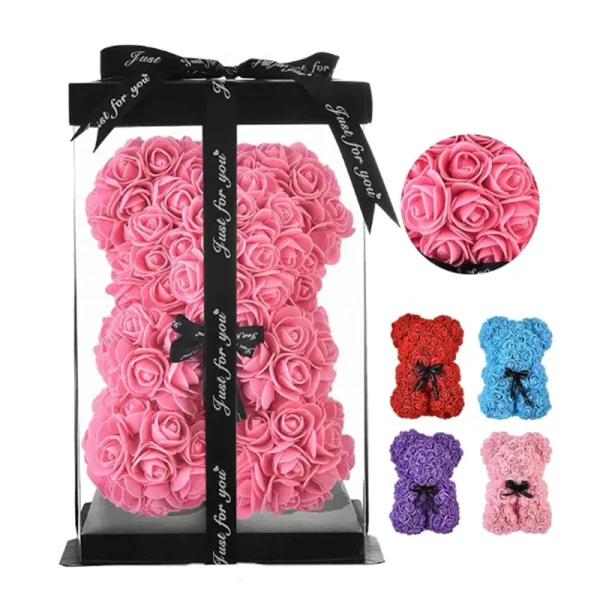 25cm Artificial Teddy Rose Flower Bear with Gift Box Romantic ...