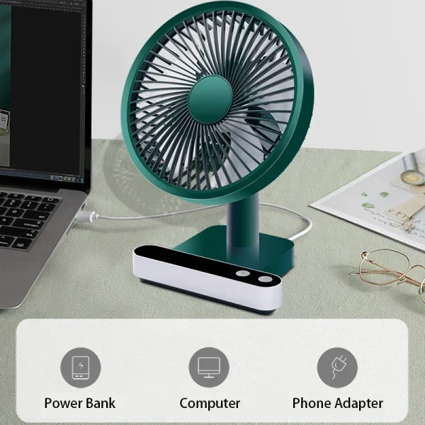 USB Rechargeable Oscillating Desk Fan 4 Speed Settings 5000mAh Mini Table Cooling Fan Adjustable Head Home Office Personal Fan - Image 4