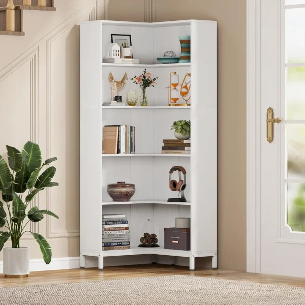 71 Inches L-Shaped Corner Bookcase, 6-Tiers Industrial Etagere Bookshelf, Tall Storage Display Rack,Freestanding Bookshelves - Image 3