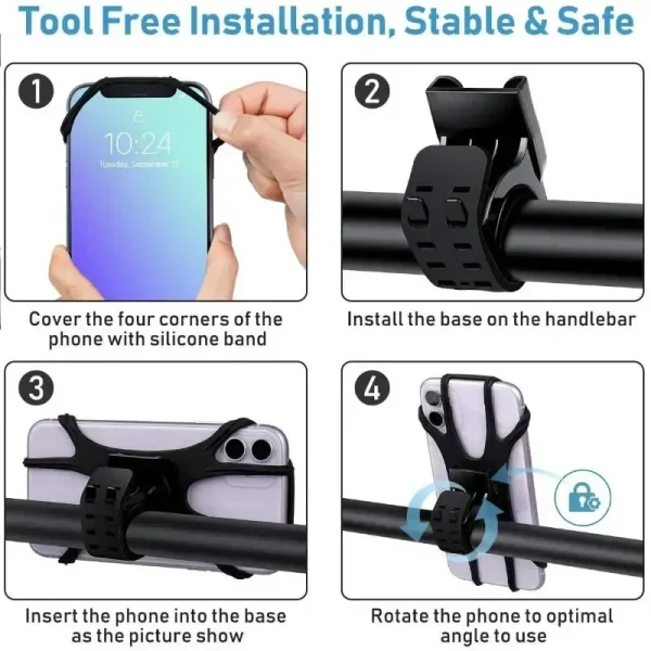 360 Rotatable Mobile Phone Bicycle Motorcycle Holder Bike Safe Bracket Silicone Support Silicone Pull Type For All Phone Stand - Image 4
