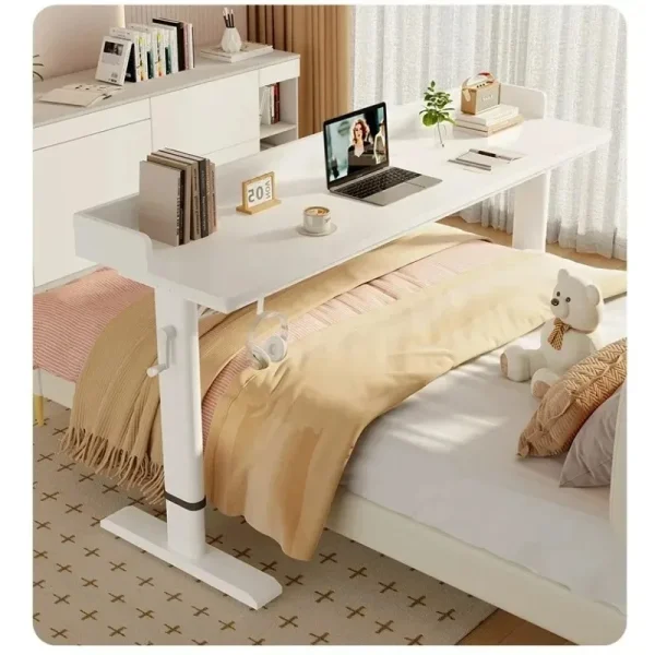 Adjustable Overbed Laptop Desk with Wheels | Bedroom Furniture Rolling Computer Table | Hand Crank Solid Wood Desk - Image 2