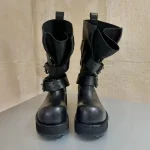 Modern Vintage Big Round Toe Height Increasing Boots Shoes For Men's Belt Buckle Street Style Mid-Calf Boot Platform Motorcycle Boots - Image 2
