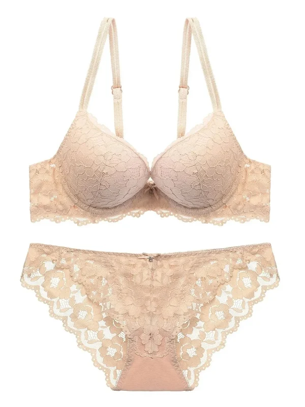 1 Set Elegant Lace Embroidery & Breathable Fabric Lingerie Set: Push-Up Bra, Drop Waist Sheer Panty - Ultimate Valentine's Day - Image 2