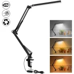 LED Desk Lamp with Clamp 10W Swing Arm Desk Lamp Eye-Caring Dimmable Desk Light with 10 Brightness Level, 3 Lighting Modes