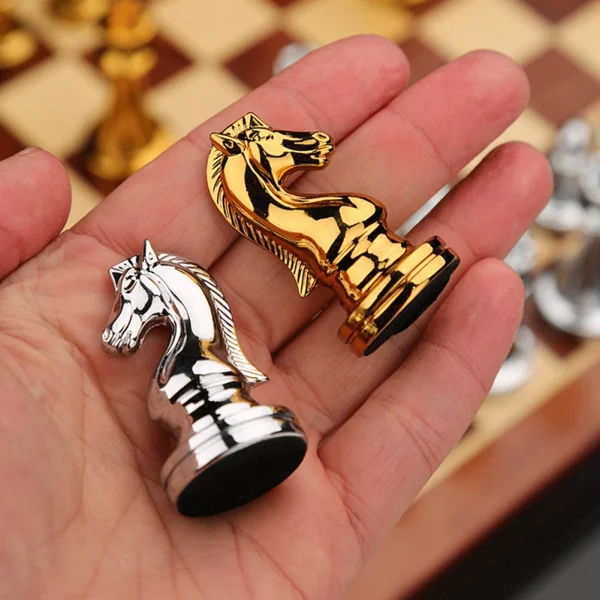 Medieval Chess Set with Chessboard Gold Silver Bronze Chess Pieces Magnetic Board Game for Paren-child Interaction - Image 3