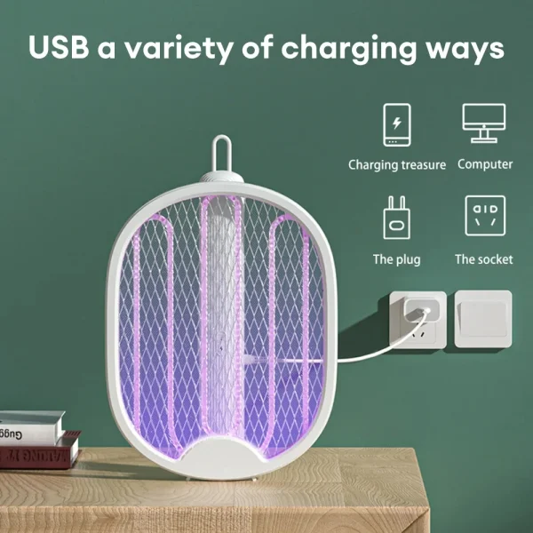 Foldable Electric Mosquito Killer Racket - 3000V Bug Zapper with UV Light, USB Rechargeable Fly Swatter Insect Trap - Image 5