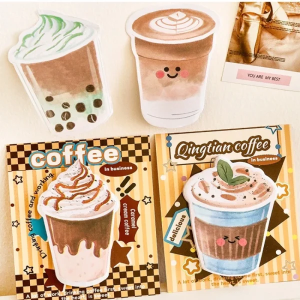 4Pcs/Lot Ins Cute Milk Coffee Sticky Notes Girly Journal Decoration Memo Pad for Students Reusable Note Sticker School Statonery - Image 3