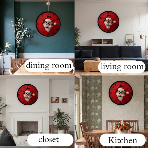 Santa Claus Design Cartoon Round Silent Hanging Wall Clock, Suitable For Living Room, School,Study Room,Bedroom,Children's Gifts - Image 3