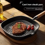 Cast iron steak frying pan, uncoated, household use, suitable for grilling steaks, gas or induction cooker. - Image 3