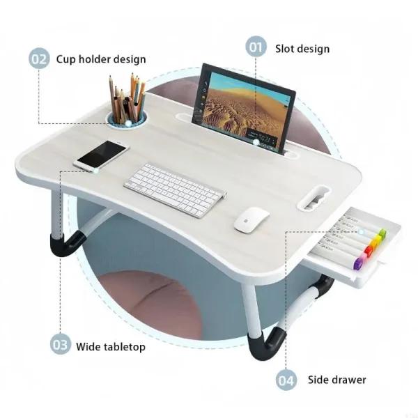 Portable Folding Bed Desk with Ergonomic Designs Multi Functional Laptop Table Study Space Saving Desks For Home Office 87HA - Image 2