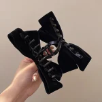 Advanced Texture Velvet Hair Clips Black Double-Sided Bow Shark Clips Women Back Head Hairpin Fashion Barrettes Hair Accessories - Image 2