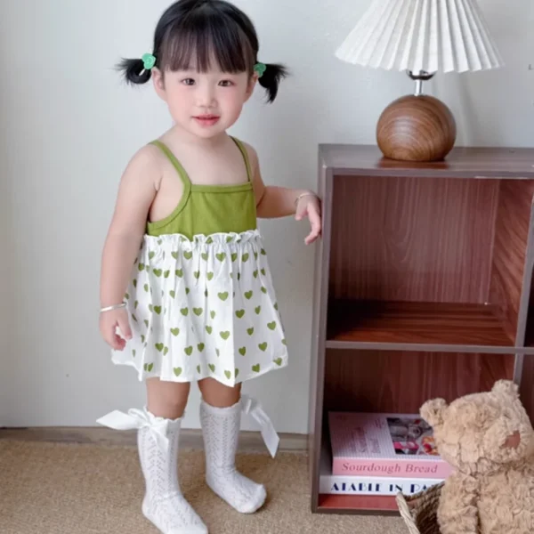 Summer Series Avocado Colored Heart-shaped Patchwork Camisole Baby Dress for  Girls Cute Heart-shaped Printed Princess Dress - Image 2