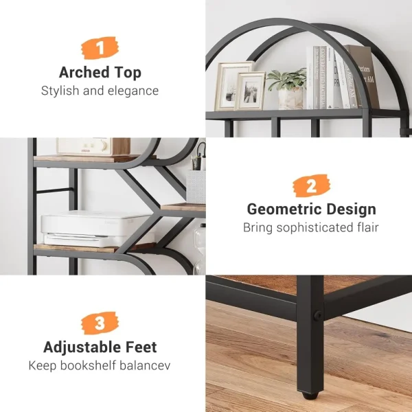 Geometric 6-Tier Metal Arched Bookshelf, 81.7 Tall Open Storage Display Rack for Unique Book Racks - Image 3