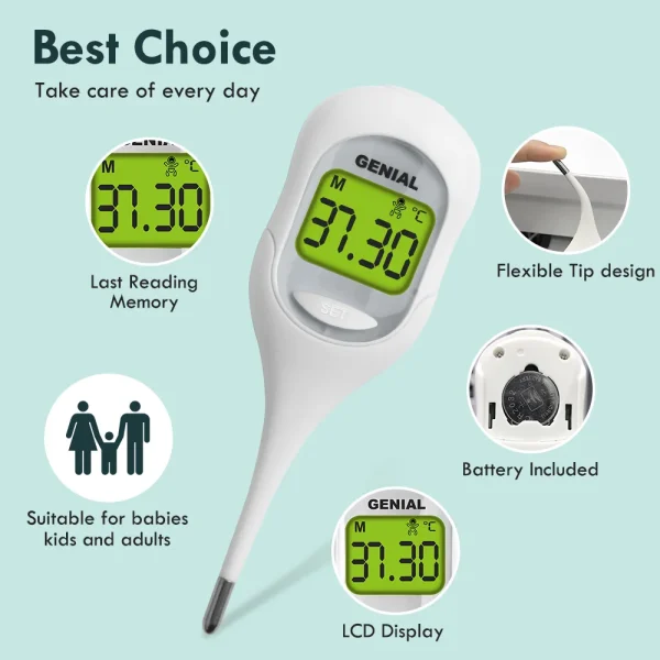 8 Sec Fast Reading Digital Oral Thermometer for Adult, Kid and Baby, Oral,Underarm Temperature Measurement for Fever - Image 2