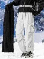 Men's Winter Fleece Cargo Pants Outdoor Waterproof and Windproof Insulated Ski Trousers Straight Warm Pants Asian Size M-4XL