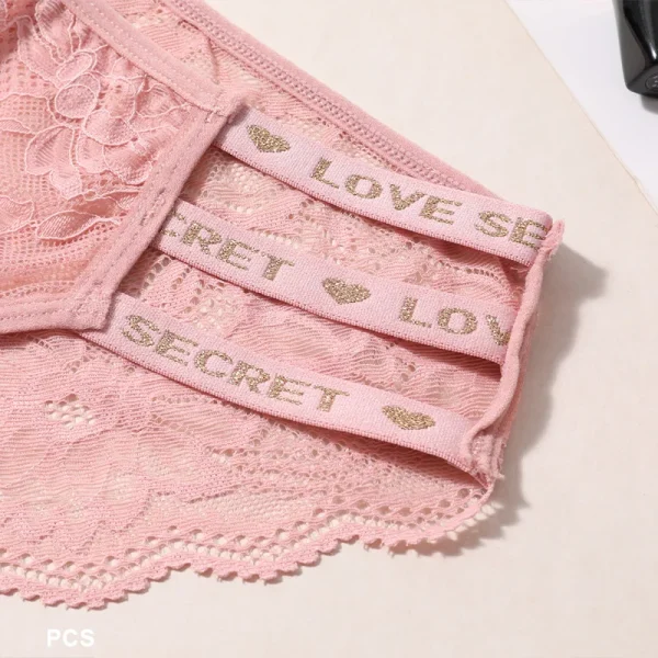 4PCS/Set Sexy Semi-sheer Floral Lace Panty - Hollow Out Waistband with "LOVE SECRET" Print Low-Rise Briefs Underwear Lingerie - Image 2