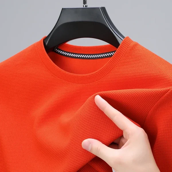 2024 Men's New Waffle Round Neck Short Sleeved T-shirt Summer Comfortable Top - Image 2