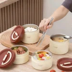 1set of 3 stainless steel insulated Tiffin boxes with insulated bags and tableware, portable and detachable three-layer Tiffin box