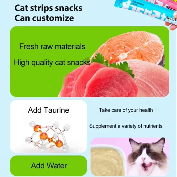 10Piece/2Pack Pet Snacks Cat Strips Young Cat Wet Food Pack Nutrition Chicken Cod Salmon Formula Mixed Flavor Cat Liquid Snacks - Image 3