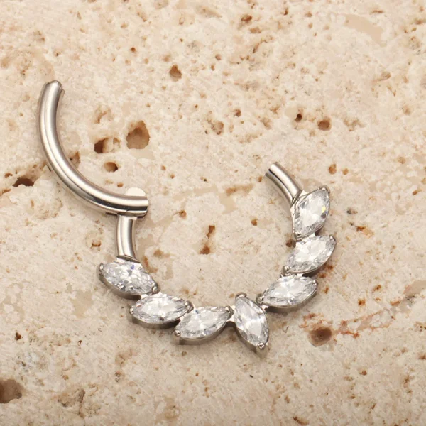 ASTM F136 Titanium Ear Piercing Marquise CZ Hinged Segment Nose Ring Cartilage Hoops Women Rook Septum Clicker Piercing Jewelry - Image 3