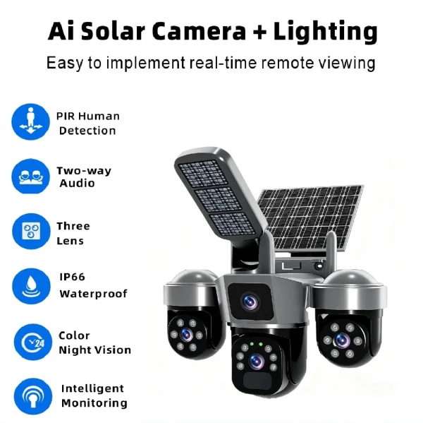 12MP WIFI IP Camera Outdoor Solar Wireless Camera Auto Tracking Security Protection CCTV Surveillance V380 Outdoor Solar lights - Image 3