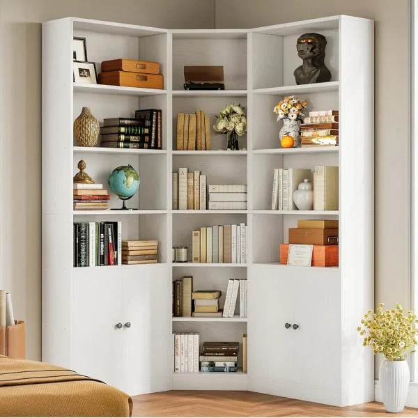 IRONCK Corner Bookshelf and Bookcase with 2 Storage Cabinets and 7 Tier Shelves, 71" Height Storage Shelves Corner Combination - Image 5