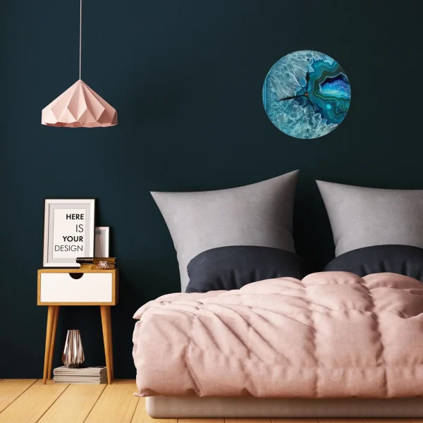 Teal Aqua Turquoise Blue Rock Agate Mineral Crystals Pattern Wall Clock Room Decoration Silent Round Clock for Bedroom Living - Image 2