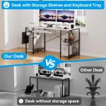 Modern Computer Desk, White Desk with Keyboard Tray and Storage Shelf, Study Table with Monitor Stand, 55" - Image 3
