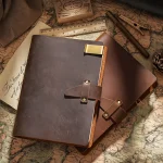 Vintage Design High Quality Natural Leather Rings Notebook A5 Size Diary Brass Binder Sketchbook Agenda Planner Stationery
