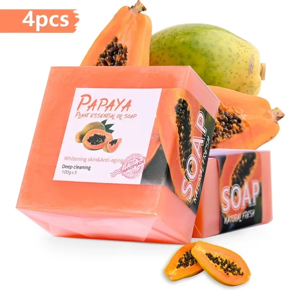 4pcs/Papaya Essential Oil Soap For Face Cleansing Natural Hydrating Whitening Pink Rose Handmade - Image 2