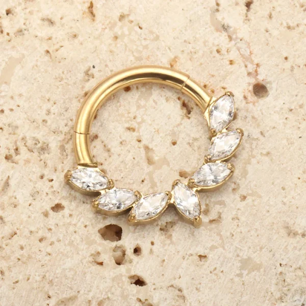 ASTM F136 Titanium Ear Piercing Marquise CZ Hinged Segment Nose Ring Cartilage Hoops Women Rook Septum Clicker Piercing Jewelry - Image 2