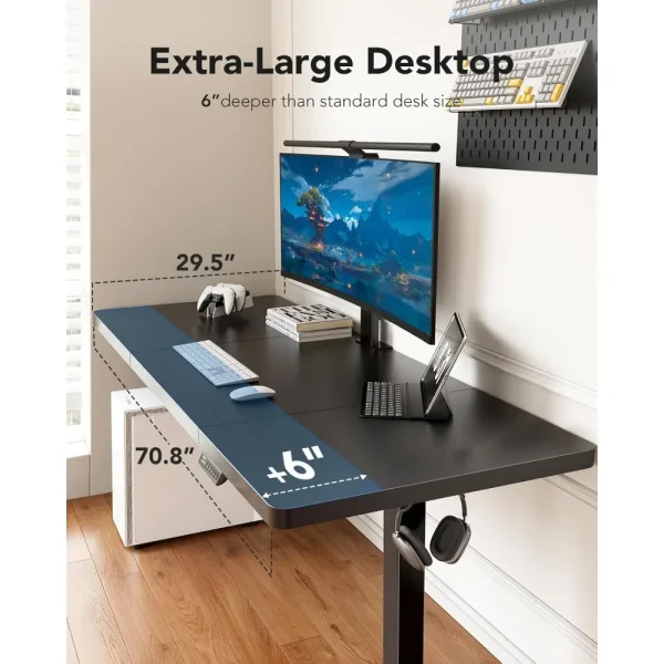 71 x 30 inch Electric Standing Desk, Powerful Brushless Motor Large Height Adjustable  Study Table, 4 Memory Preset Sit Stand Up - Image 2