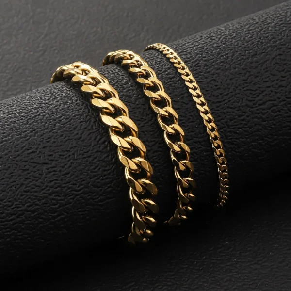 21cm Hot Trendy Cuban Chain Men Bracelet Classic Stainless Steel 3 5 7mm Width Chain Bracelet For Men Women Jewelry Party Gift - Image 4