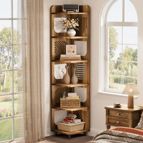 Corner Shelf,Narrow Corner Bookshelf,Freestanding Corner Display Storage Shelf Organizer for Living Room, Kitchen, Office - Image 5