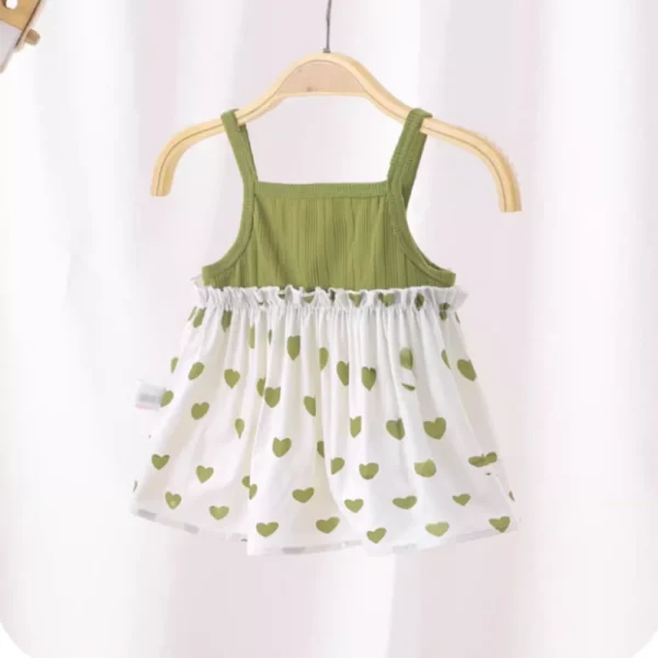 Summer Series Avocado Colored Heart-shaped Patchwork Camisole Baby Dress for  Girls Cute Heart-shaped Printed Princess Dress - Image 3