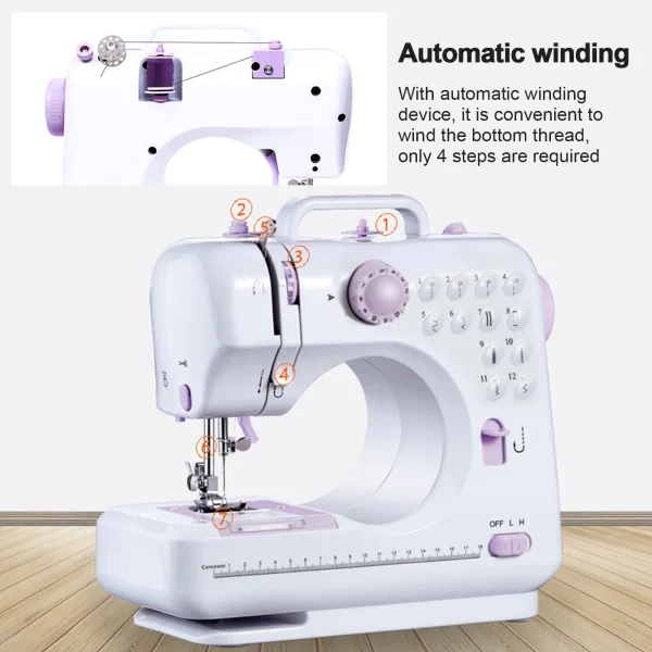 12 Stitches Electric Sewing Machine Mini Household Double Thread Sewing Machine Automatic winding design US Plug 110V - Image 2