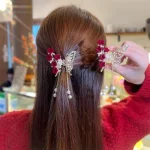 Exquisite Rhinestone Butterfly Fringe Hair Clips Korean New Ponytail Braid Pearl Hairpin Girl Crab Metal Headdress Gift - Image 3