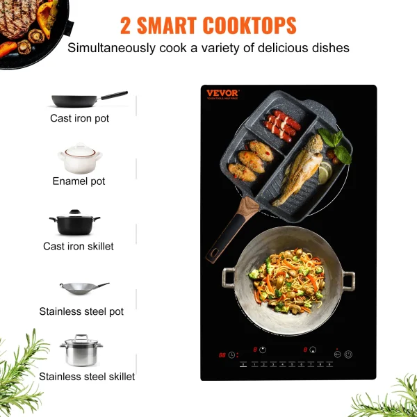SucceBuy 2 Burners Electric Induction Cooktop Stove Hob Built-in Burner Cooker Sensor Touch Control Magnetic Cooker Hot Plate - Image 2
