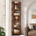 Corner Shelf,Narrow Corner Bookshelf,Freestanding Corner Display Storage Shelf Organizer for Living Room, Kitchen, Office - Image 2