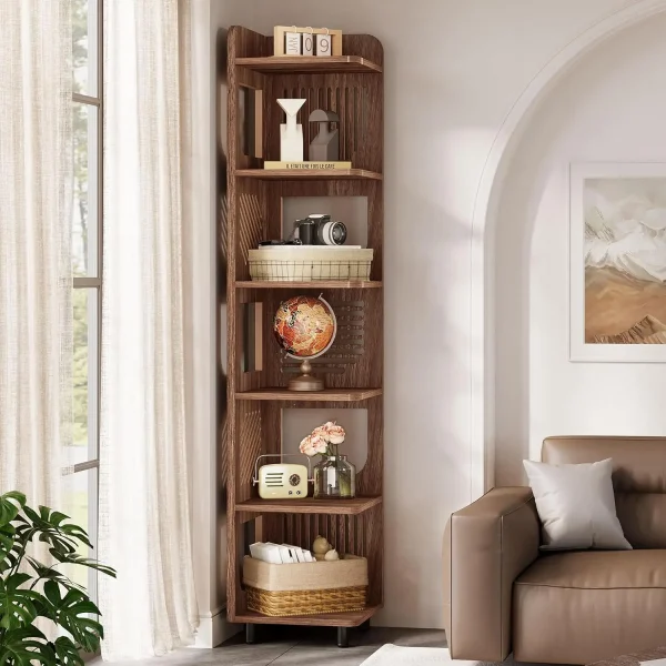 Corner Shelf,Narrow Corner Bookshelf,Freestanding Corner Display Storage Shelf Organizer for Living Room, Kitchen, Office - Image 2