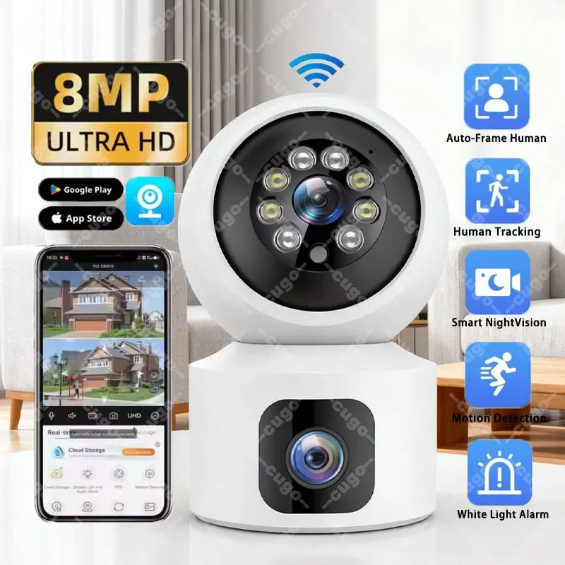 kf-Scf577ed508d6476d90fccbfd0055ebc0L 8MP 4K Wifi Camera Dual Lens Indoor Smart Home IP Camera Night Vision Two-way Audio Wireless PTZ Surveillance Baby Monitor CCTV - Image 1