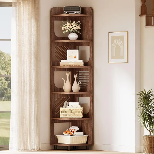 Corner Shelf,Narrow Corner Bookshelf,Freestanding Corner Display Storage Shelf Organizer for Living Room, Kitchen, Office - Image 4