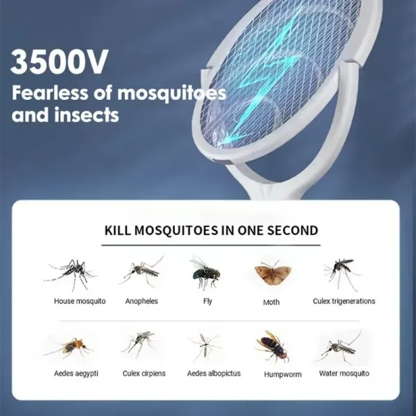 5 in 1 Fast Charging Racket Kill Fly Bug Safety Insulated 2-in-1 Mosquito Swatter USB Rechargeable Electric Mosquito Swatter - Image 3