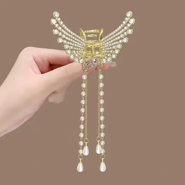 Exquisite Rhinestone Butterfly Fringe Hair Clips Korean New Ponytail Braid Pearl Hairpin Girl Crab Metal Headdress Gift - Image 4