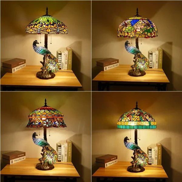 European Retro Tiffany Table Led Lamp Creative Stained Glass Decor Home Living Room Bedroom European Pastoral Style Desk Lights - Image 5
