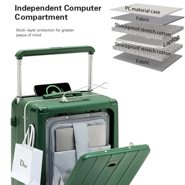LightGo Front Access 20/26/28 Inch Carry On Luggage w/ Laptop Compartment, 2 USB-C, TSA Lock, Silent Wheels for Business Travel - Image 3