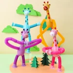 Children Suction Cup Toys Pop Tubes Stress Relief Telescopic Giraffe Hand Toys Sensory Bellows Toys Anti-stress Squeeze Toy Gift