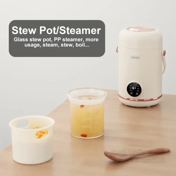 1L Rice Cooker Mini Portable Electric Cooker Ceramic Glazed Liner Multifunctional Electric Hot Pot 220V Home Kitchen Appliances - Image 3